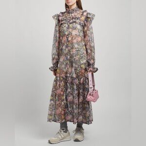 Rotate by Birger Christensen lace floral maxi high neck ruffled dress drop waist